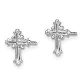 Sterling Silver RH-pltd Polished Textured Budded Cross Post Earrings